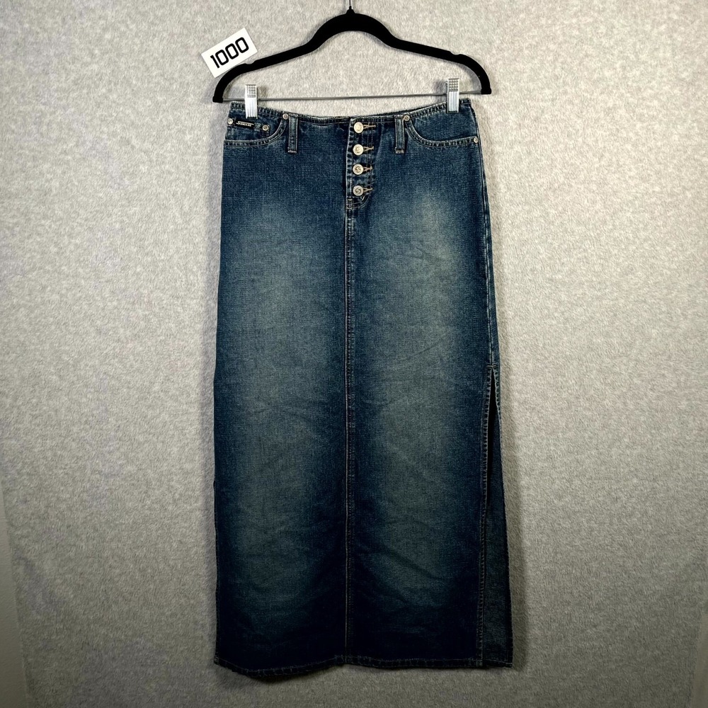 Stephen Hardy Squeeze Maxi Skirt Womens 3/4 Blue Denim Button Fly‎ Side Slit